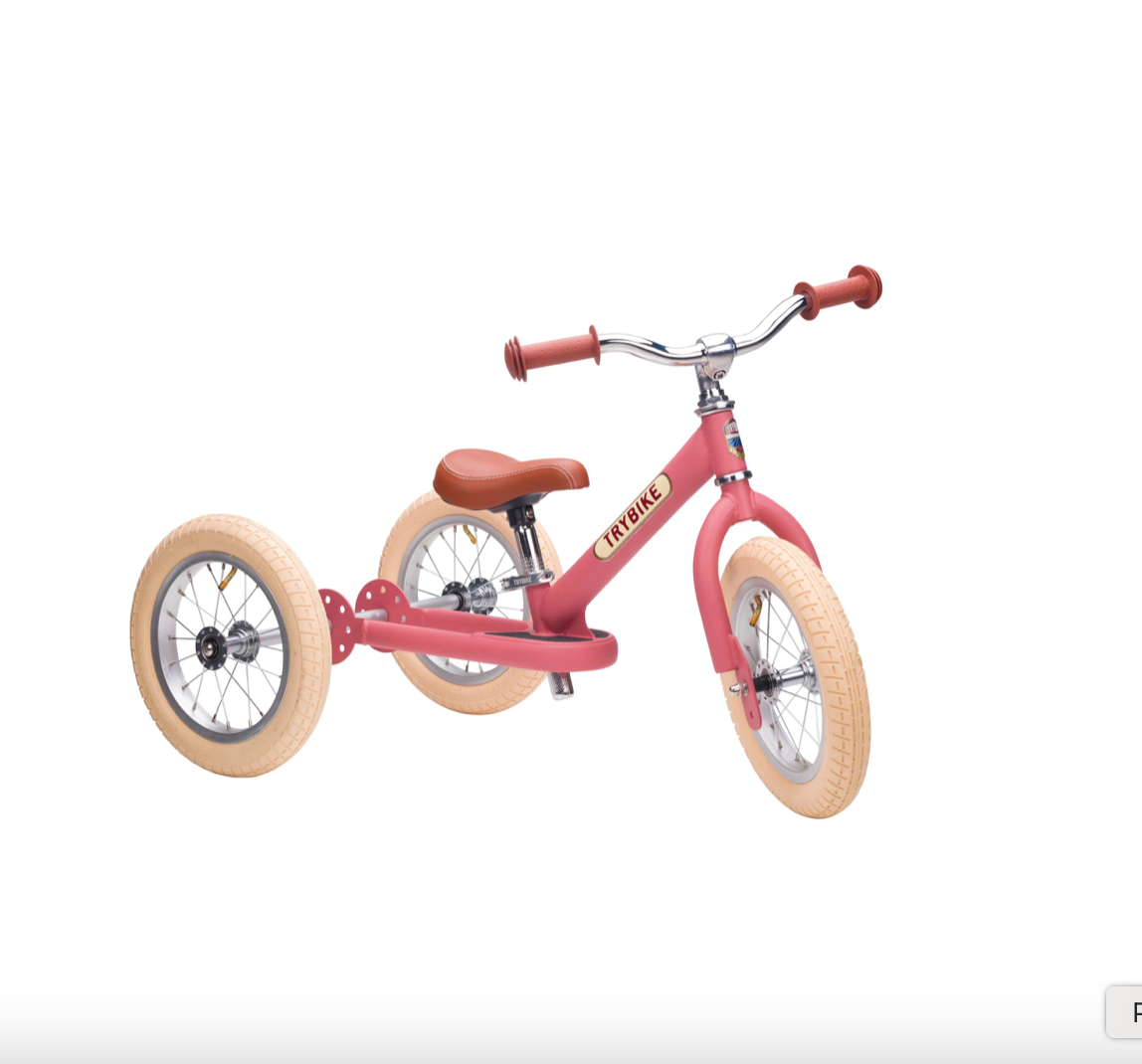 draisienne tricycle 2 en 1 vintage rose mat 3 roues evolutive - TRYBIKE
